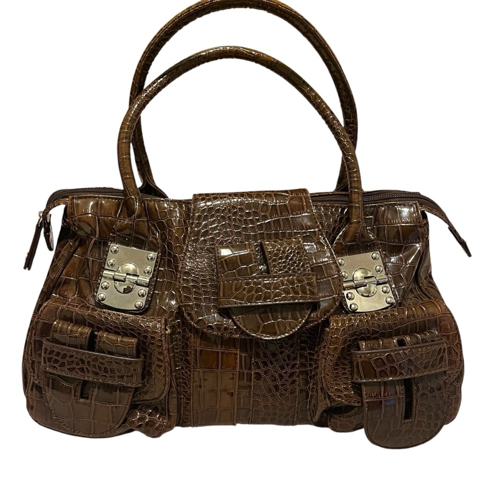 Steve Madden Elegant Brown Crocodile-Embossed Women's Shoulder Bag